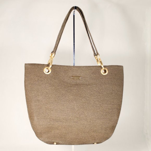 ERIC JAVITZ Black & Metallic Gold Woven Tote, Chunky Gold Accents, Medium Size - Picture 6 of 16